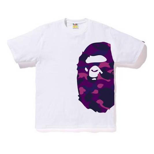 Bape Color Camo Side Big Ape head Tee (White/Purple)