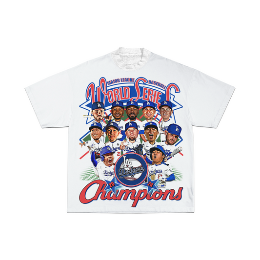 Stars Never Fall Dodgers WS Champions 2024 Big Head Tee (White)