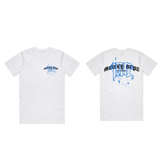 Money Dept Monogram Drip Tee (White/Blue)