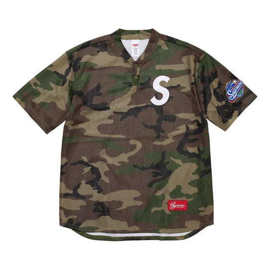 Supreme S Logo Baseball Henley (Woodland Camo)