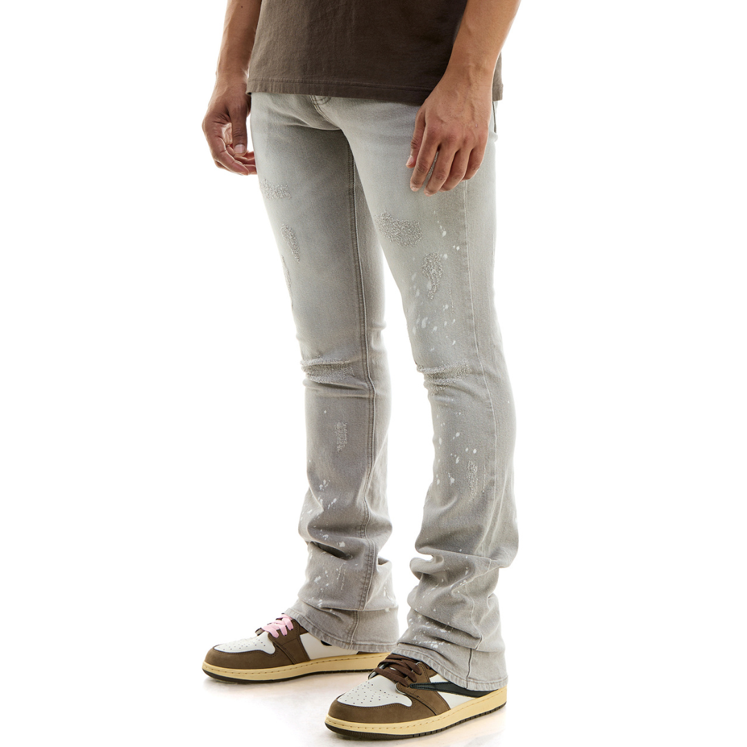 KDNK Distressed Skinny Flare Jeans (Grey)(4559)