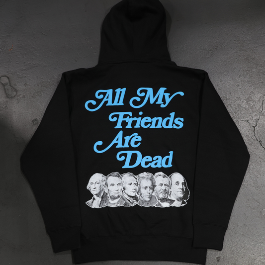 All Cash All My Friends Are Dead Puff Print Hoodie (Black/Blue)