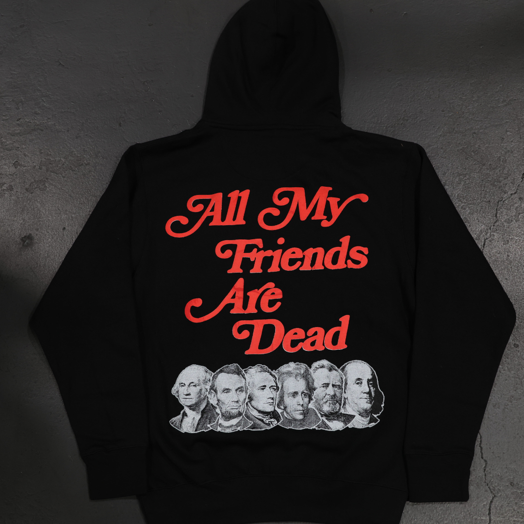 All Cash All My Friends Are Dead Puff Print Hoodie (Black/Red)