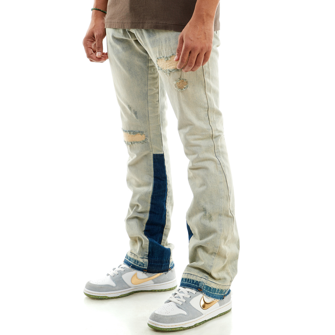 KDNK Rip and Repair Slim Flare Jeans (Blue)(4512)