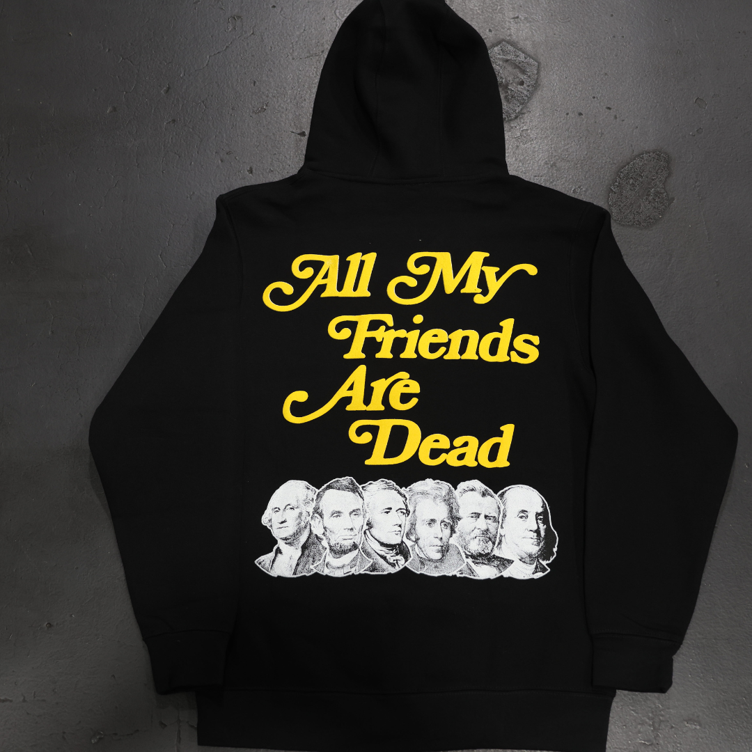 All Cash All My Friends Are Dead Puff Print Hoodie (Black/Yellow)