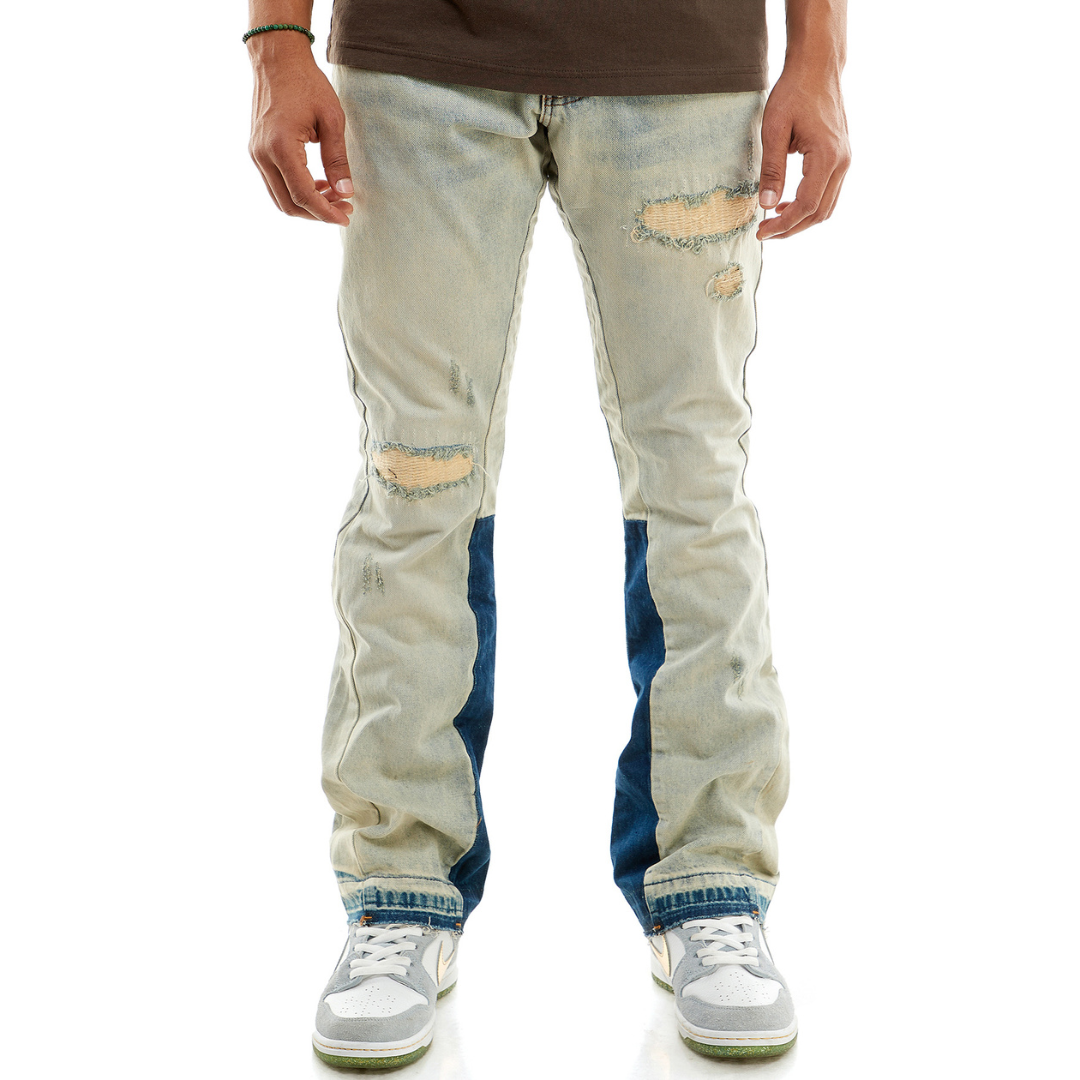 KDNK Rip and Repair Slim Flare Jeans (Blue)(4512)