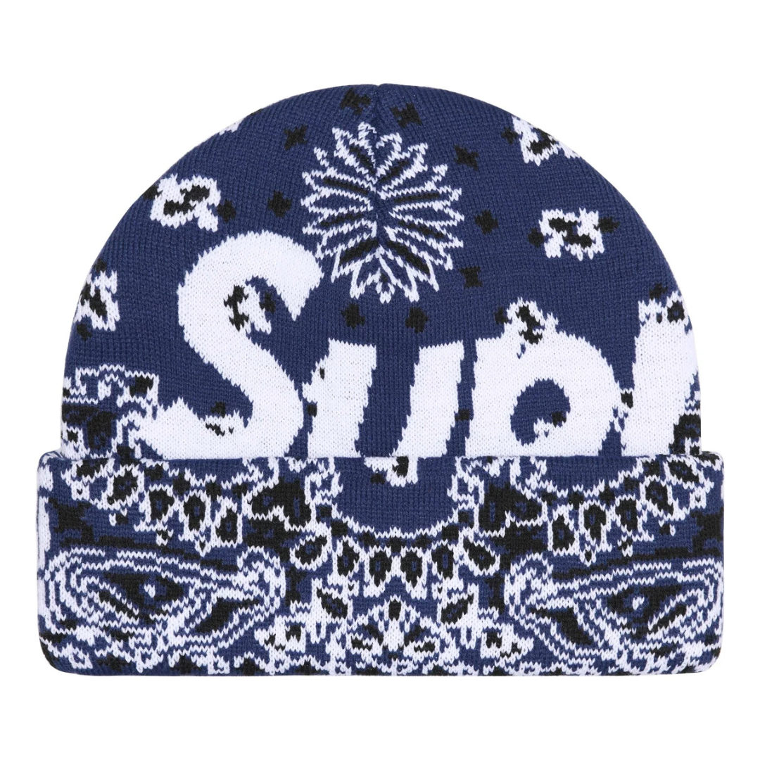 Supreme Bandana Big Logo Beanie (FW24)(Navy)