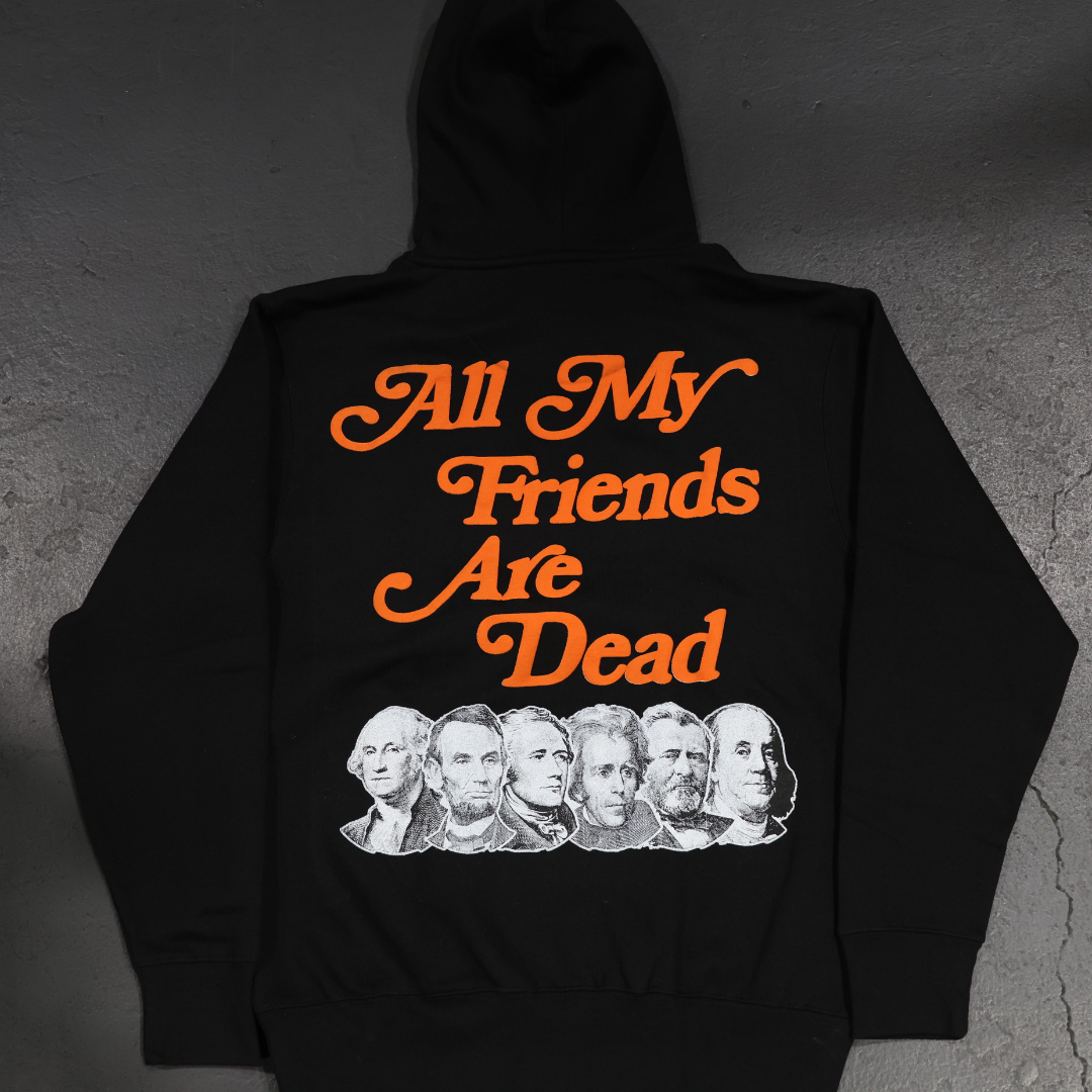 All Cash All My Friends Are Dead Puff Print Hoodie (Black/Orange)