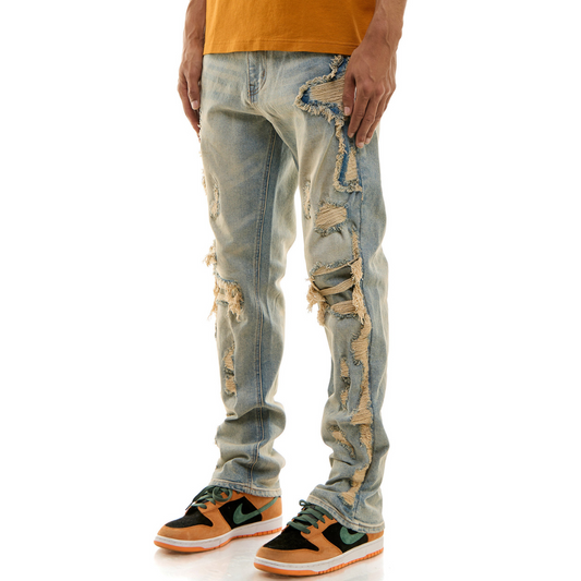 KDNK Multi Patches Slim Fit Jeans (Blue)(4709)