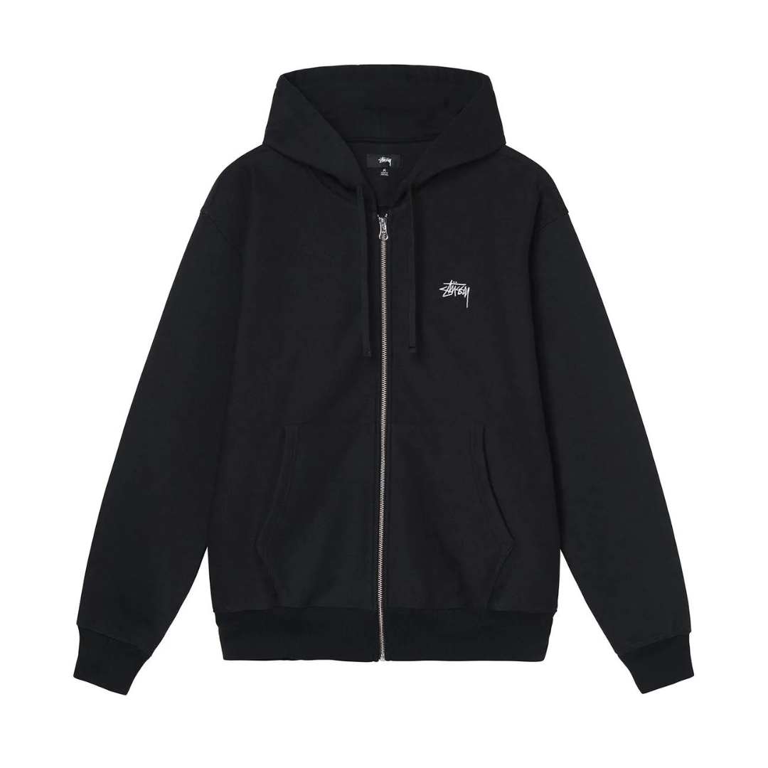 Stussy Overdyed stock logo zip up hoodie (Black)